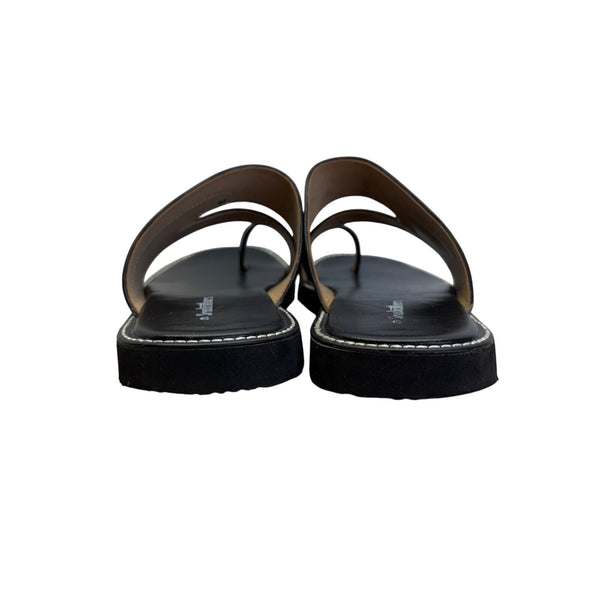 Sreeleathers Black Leather Cushioned Soles Open-Toe Chappal Sandals Sz 10US