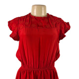 The Great Women’s Red Silk Embroidered Midi Dress Feminine Short Sleeves Size 0