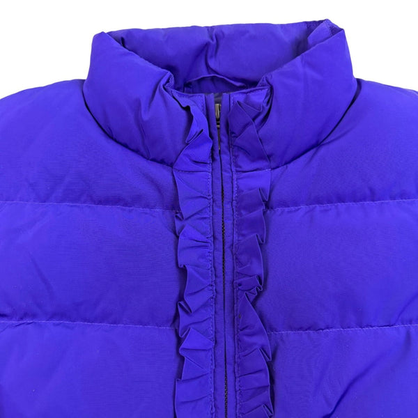 Talbots Womens Purple Puffer Vest Lightweight With Ruffle Zip Front Size L