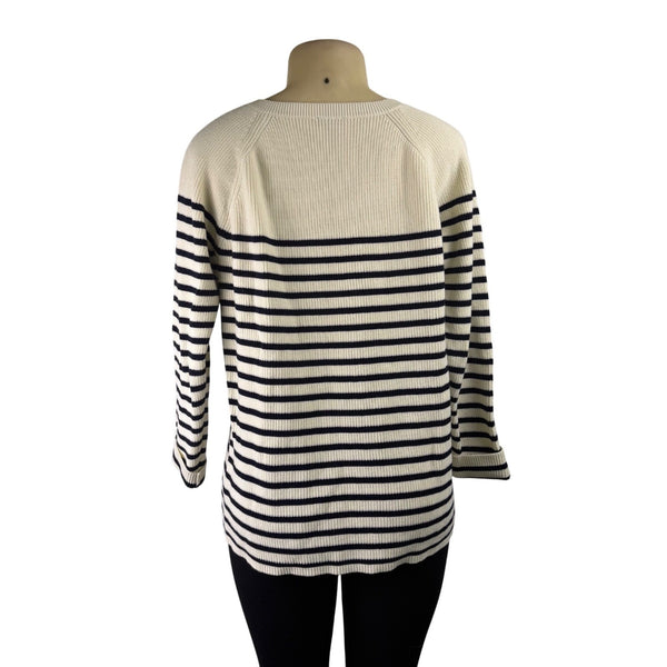 Talbots Womens White & Navy Cotton Striped Buttoned Sweater Plus Size 1X EUC