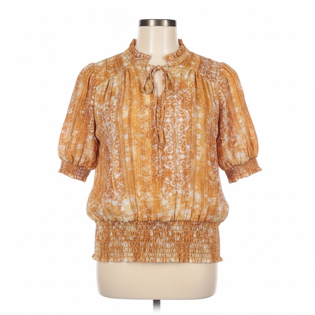Rachel Zoe Womens Orange Patterned Top Lightweight Stylish Size S 