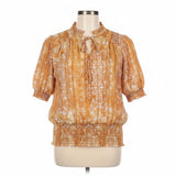 Rachel Zoe Womens Orange Patterned Top Lightweight Stylish Size S 