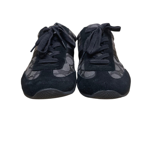 Coach Women's Black Suede & Canvas Monogram Lace-Up Athletic Sneakers Size 8