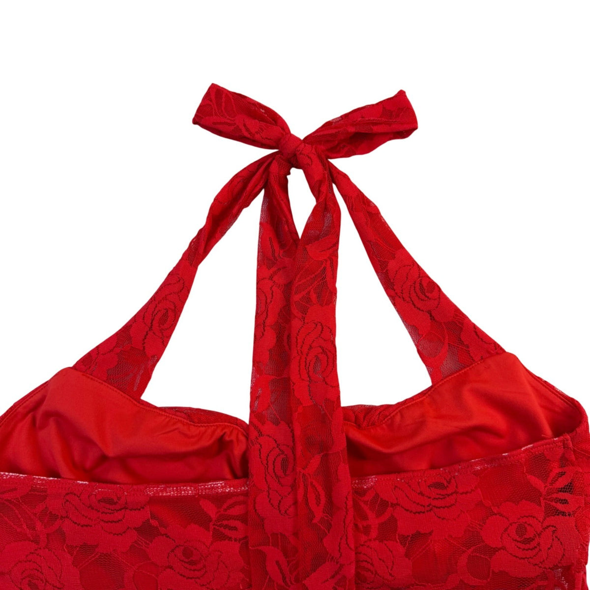 Reoria Womens Red Lace Halter Top Sheer Floral Tie-Neck Camisole Size M