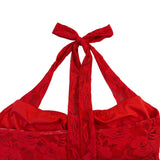 Reoria Womens Red Lace Halter Top Sheer Floral Tie-Neck Camisole Size M