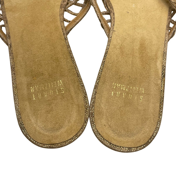 Vintage Stuart Weitzman Women’s Gold Leather Open-Toe Slingback Floral Sandals S