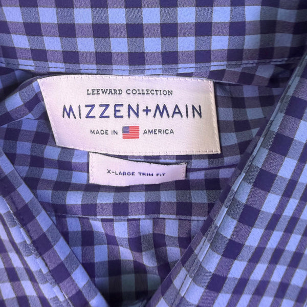 Mizzen+Main Mens Blue Gingham Button-Up Shirt Leeward Collection Size XL