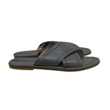 Matt Bernson Womens Gray Leather With Perforated Detailing Slide Sandals Size 8