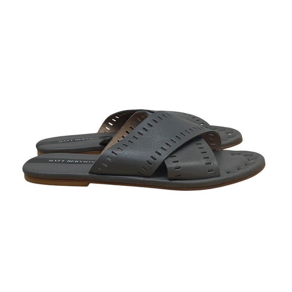 Matt Bernson Womens Gray Leather With Perforated Detailing Slide Sandals Size 8