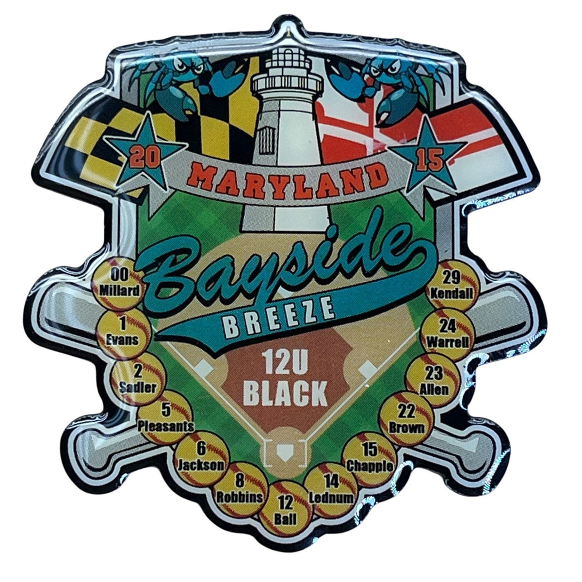 Maryland Bayside Breeze 12U Black 2015 Baseball Team Pin With Dual Backing