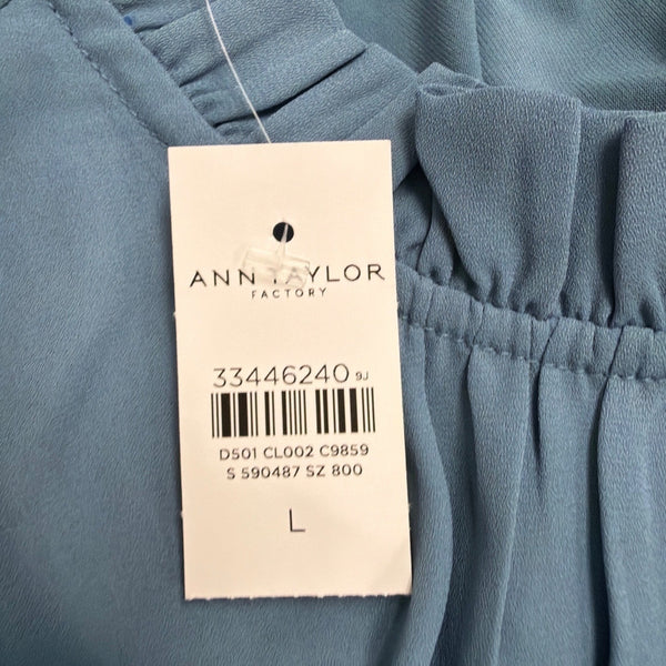 Ann Taylor Factory Womens Blue Ruffle Sleeveless Blouse Size L