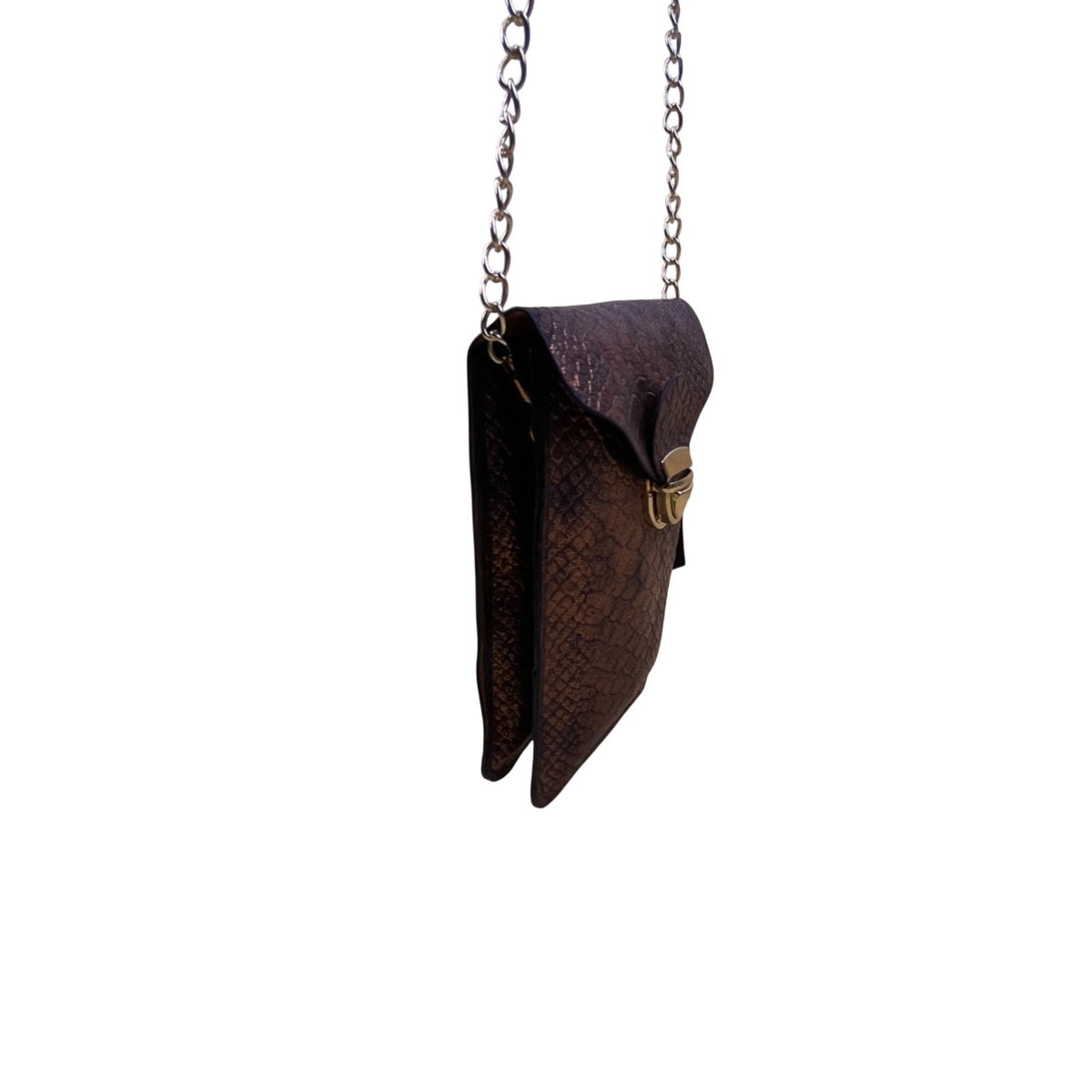 Epona Women’s Bronze Metallic Snakeskin Clasp Closure Chain Strap Crossbody Bag