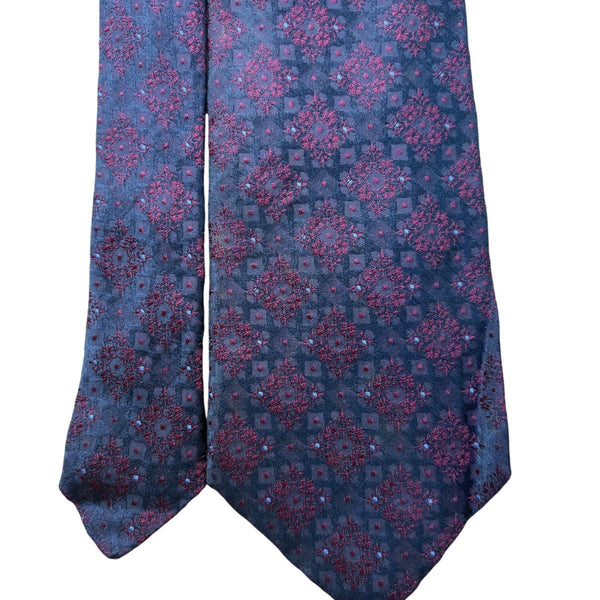 Holliday & Brown London Silk Tie Made In England Navy & Red Geometric Pattern