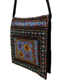 Embroidered Black Multicolor Floral Pattern Zipper Ethnic Boho Shoulder Bag