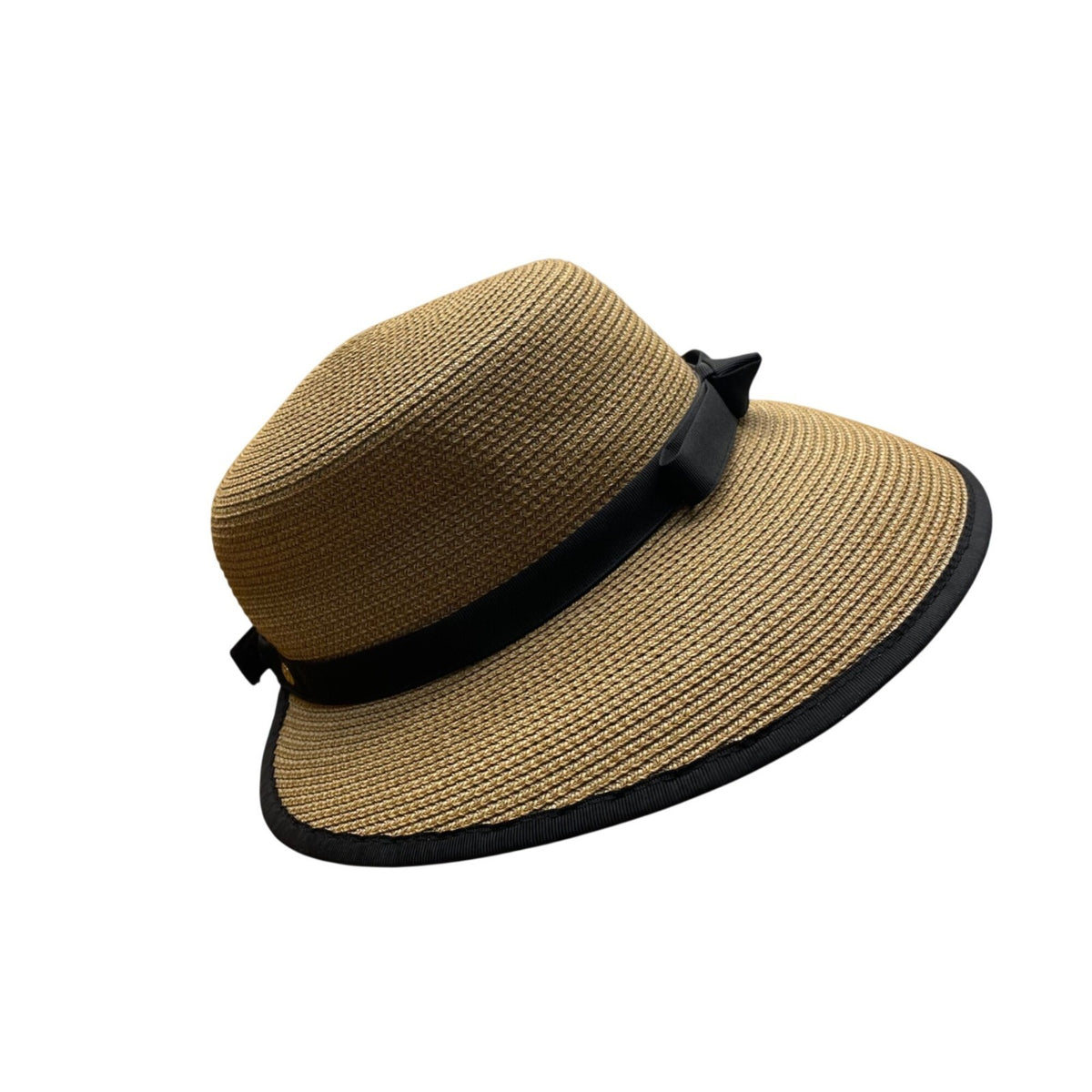 Eric Javits Womens Natural & Black Squishee Straw Sun Hat Adjustable Band OS