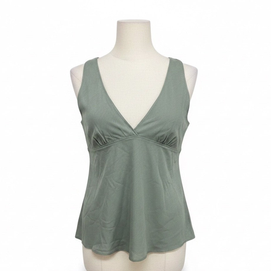Theory Womens Sage Green Silk Blend Sleeveless V-Neck Tank Top Size M