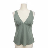 Theory Womens Sage Green Silk Blend Sleeveless V-Neck Tank Top Size M