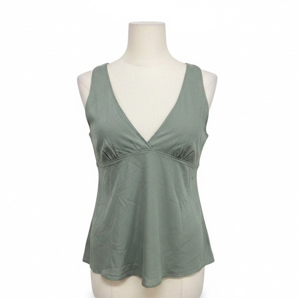 Theory Womens Sage Green Silk Blend Sleeveless V-Neck Tank Top Size M
