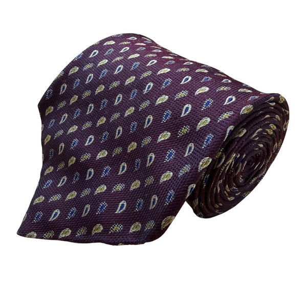 Claiborne Mens Burgundy Silk Paisley Necktie Classic Pattern 