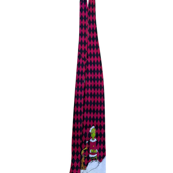 Dr. Seuss Mens Red & Black 100% Silk Christmas Grinch Themed Hand-Sewn Tie