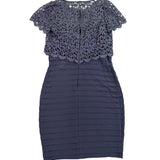 Betsy & Adam Womens Navy Cocktail Shift Dress With Metallic Lace Size 14