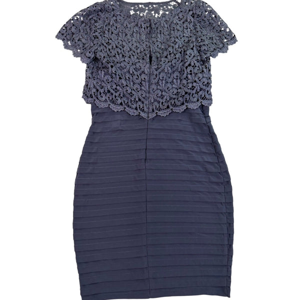 Betsy & Adam Womens Navy Cocktail Shift Dress With Metallic Lace Size 14