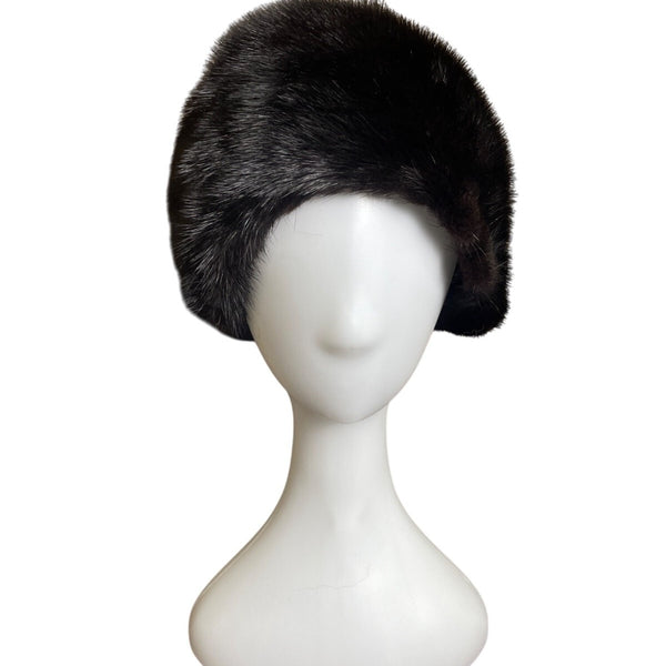 Vintage Claire Of Cameo New York  Black Mink Fur Womens Pillbox Hat