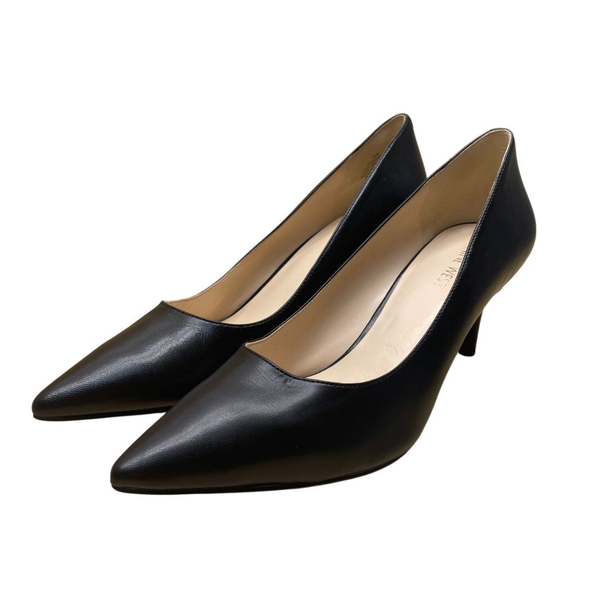 Nine West Women’s Black Leather Pointed-Toe Kitten Heel Margot Pumps Size 9.5M