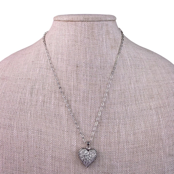 Aposhine Womens Silver Tone Rhinestone Heart Pendant Necklace With Chain Jewelry