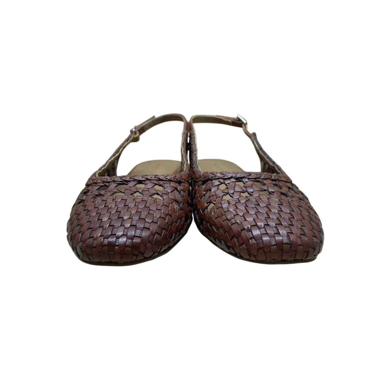 Seychelles Women’s Brown Leather Woven Buckle Closure Slingback Flats Size 8