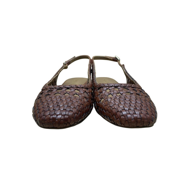 Seychelles Women’s Brown Leather Woven Buckle Closure Slingback Flats Size 8
