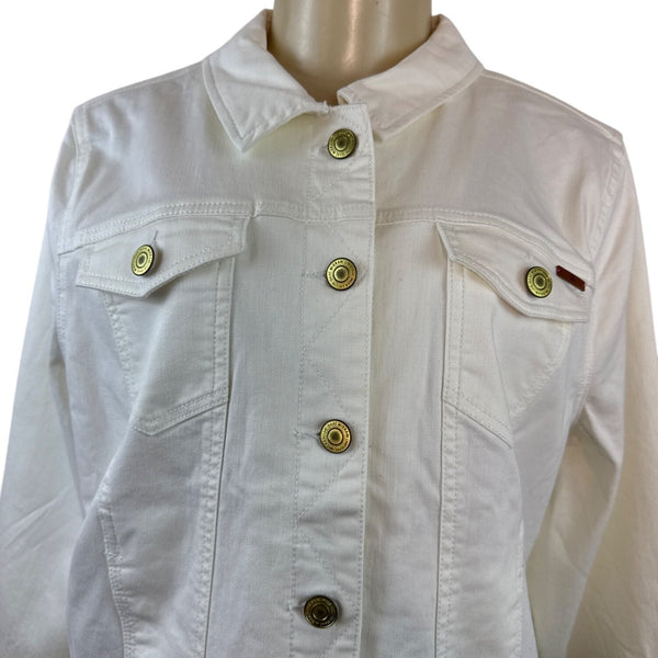 ISAAC MIRAHI LIVE White Denim Button-Up Jacket With Gold-Tone Hardware Sz 14