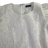 C By CQ Womens White Lace Puff-Sleeve Tiered Dress Floral Fully Lined Sz M