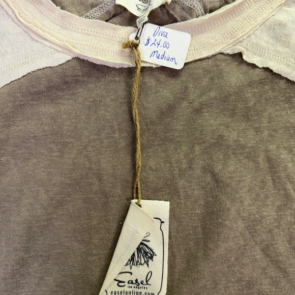 Easel Womens Taupe Beige Long Sleeve Colorblock Knit Top Size M