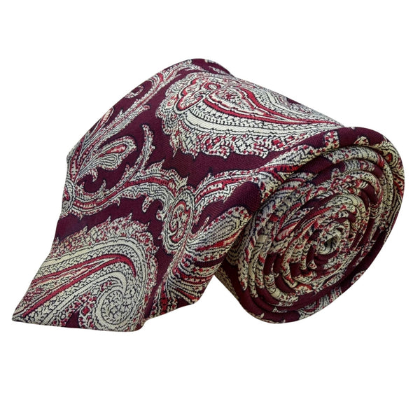 Polo By Ralph Lauren Mens Burgundy Silk Paisley Tie Classic Pattern Elegant