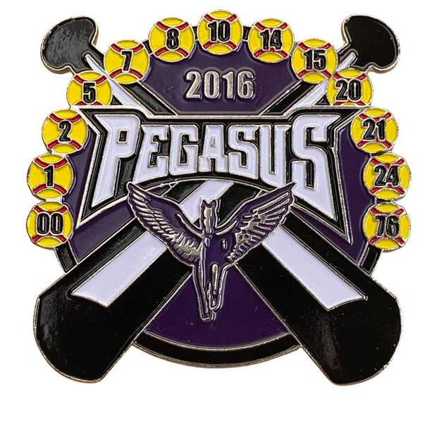 2016 Pegasus Baseball Trading Pin With Crossed Sticks & Winged Horse Design