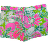 Lilly Pulitzer Girls Floral Cotton Shorts Pink Green Tropical Print Size 14