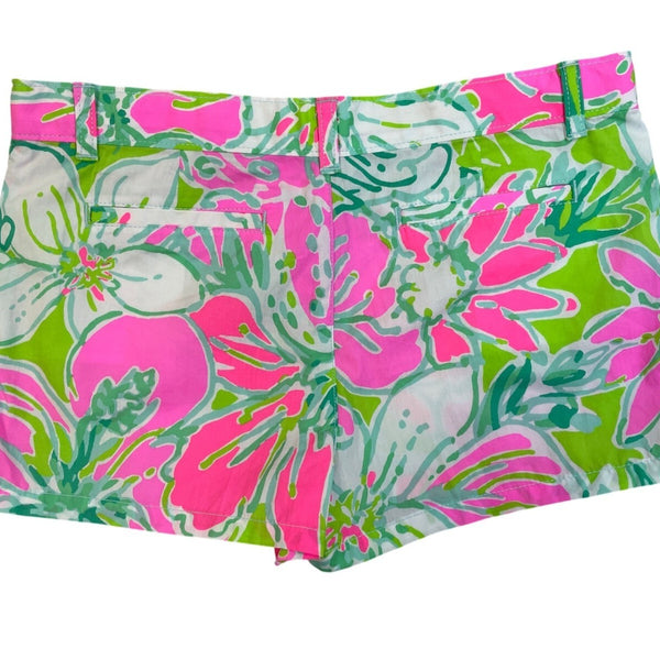 Lilly Pulitzer Girls Floral Cotton Shorts Pink Green Tropical Print Size 14