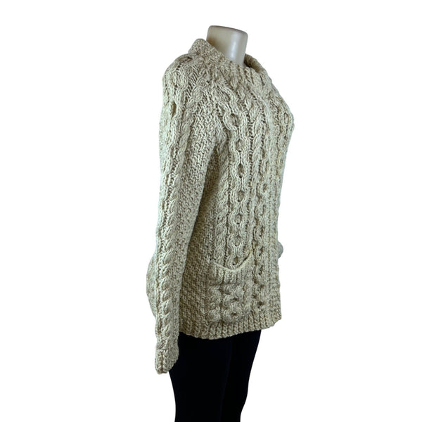 Vintage Andion Women's Cream Wool Knit Sweater Cardigan Open Front Pockets