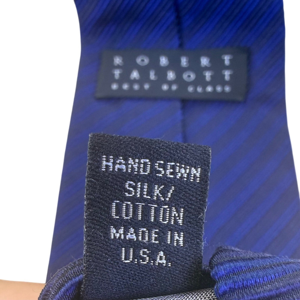 Robert Talbott Mens Blue Hand-Sewn Silk Cotton Striped Tie Made In USA