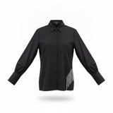 Lea & Viola Womens Black Cotton Button-Up Shirt With Rhinestone Fringe Size M