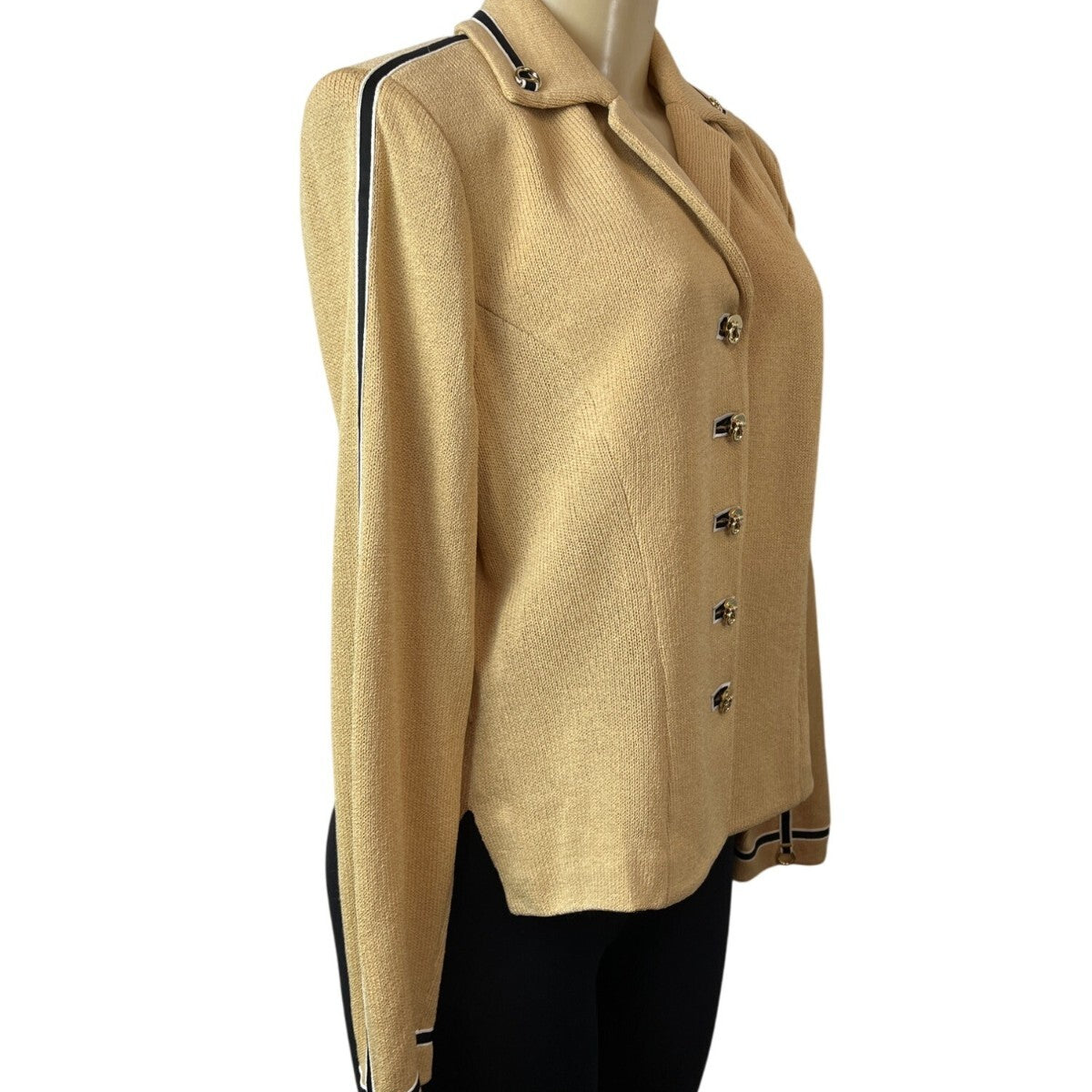 St. John Collection Knitted Beige Button-Up Womens Blazer Jacket Beige Sz 8