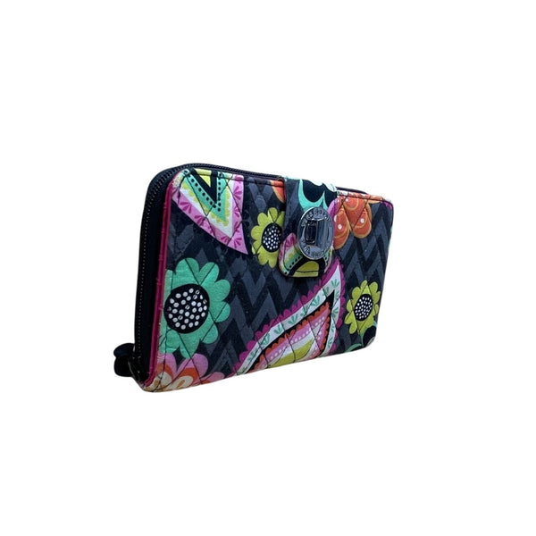 Vera Bradley Women’s Black Multicolor Quilted Floral Pattern Turnlock Wallet