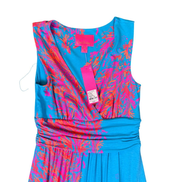 Lilly Pulitzer Womens Aqua Pink Rayon Spandex Floral-Print Maxi Dress Size XS