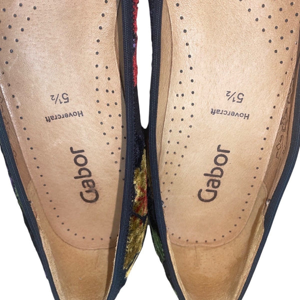 Gabor Women’s Black Multicolor Floral Pattern Patent Toe Ballet Flats Sz 5.5