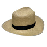 Vintage Genuine Panama Handwoven Straw Wide Brim Hat Black Ribbon Size 6 7/8