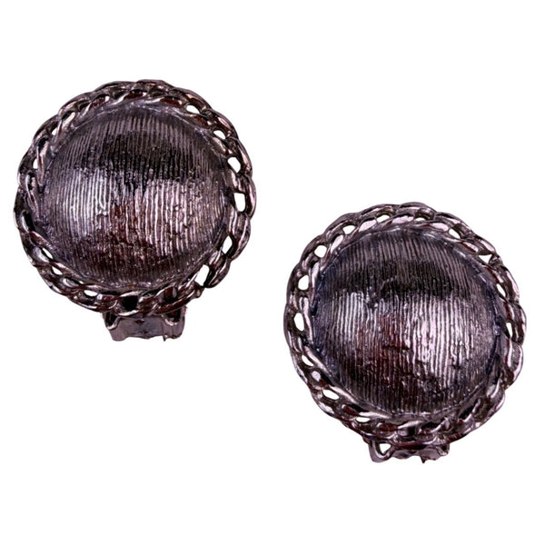 Vintage Womens Silver Tone Clip-On Earrings Round Brushed Metal Design