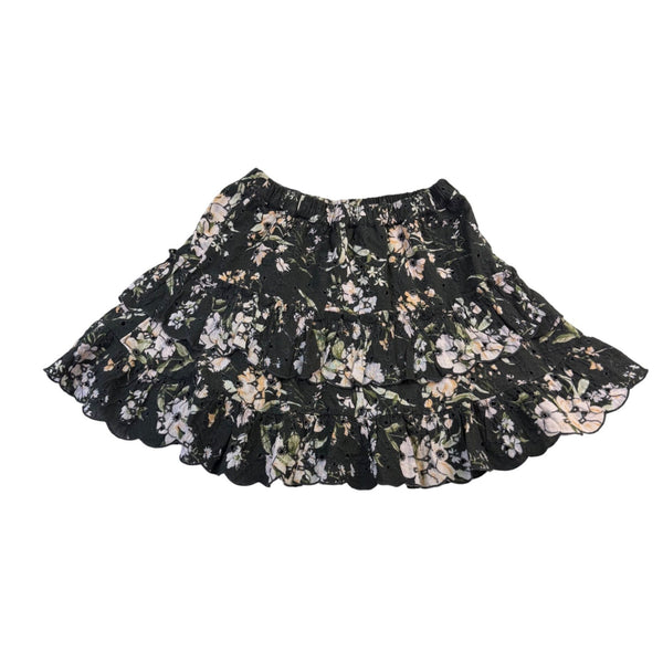 American Eagle Womens Black Floral Cotton & Linen Tiered Mini Skirt Size S