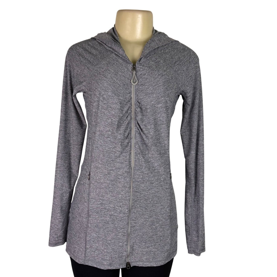 Athleta Women’s Gray Polyester/Nylon Hooded SweaterFull Zip Lightweight Size S