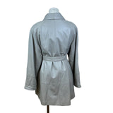 David 2 Women's Gray Genuine Leather Belted Jacket Wide Collar Coat Sz 40